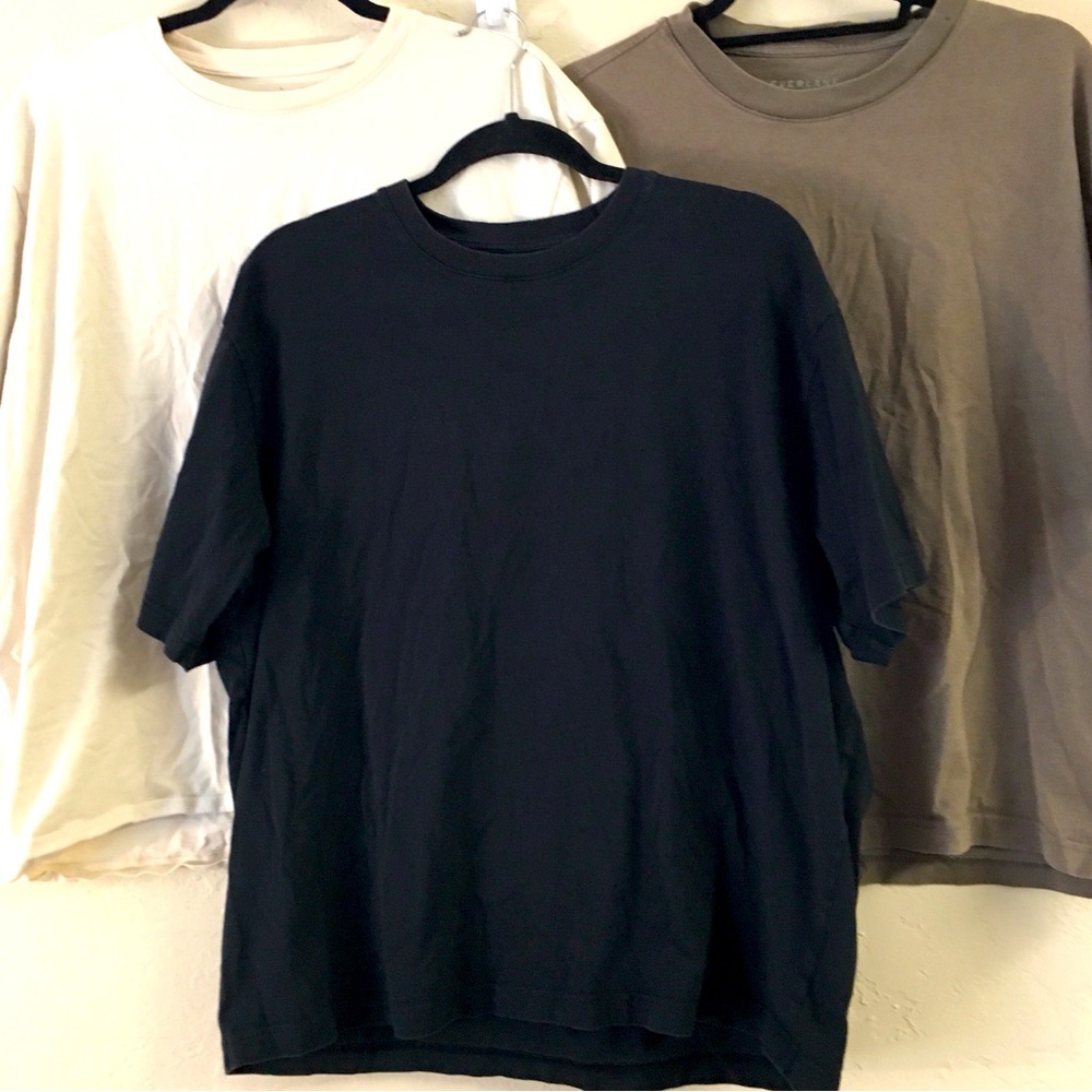 Everlane 100% Organic Cotton Short Sleeve T-Shirt Bundle (3) Large Black Brown